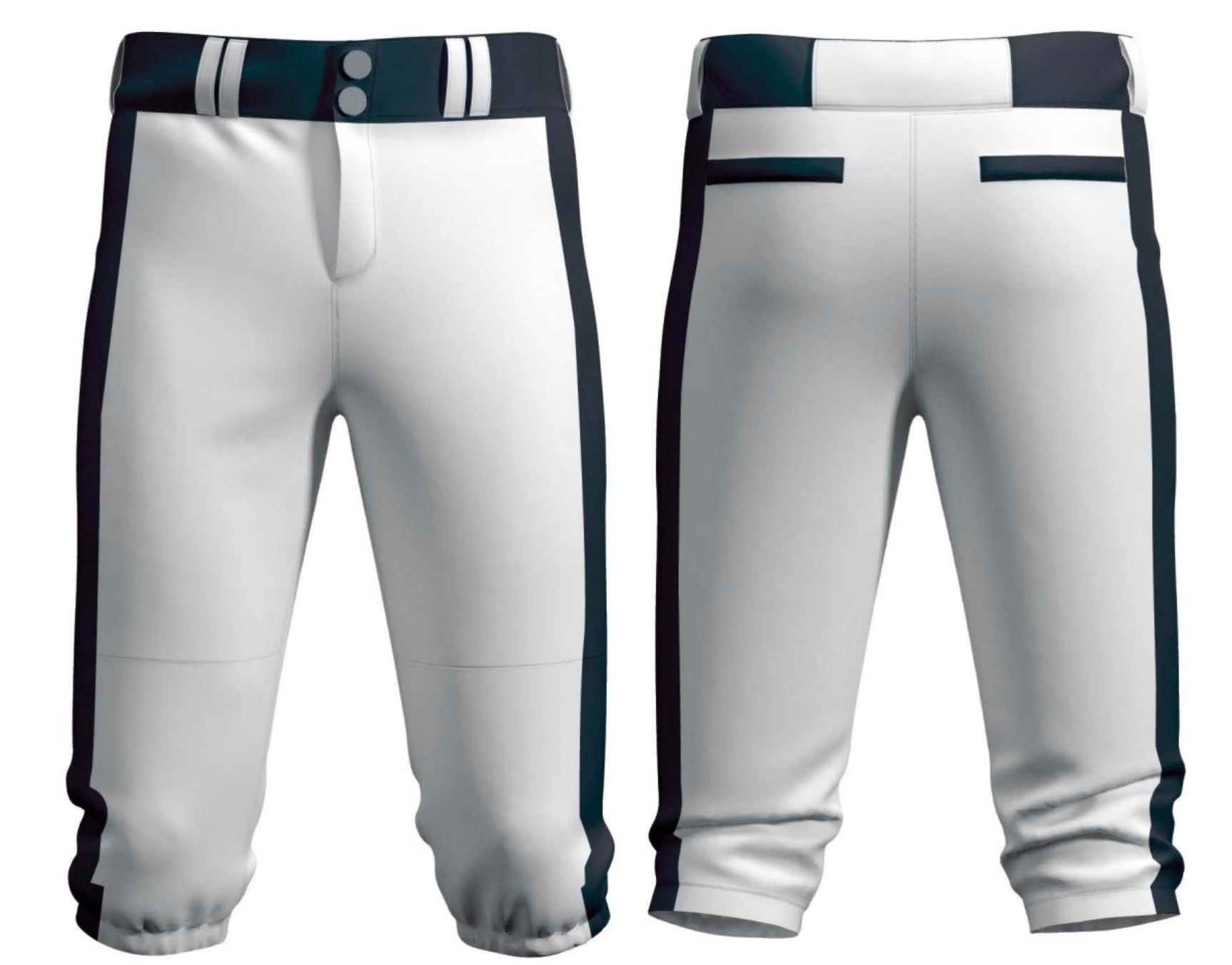DISCOUNTED (50% off) Sublimated White Game Pants w/Black Stripe- Long