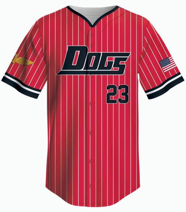 Red Pinstriped Button Down Uniform Jersey