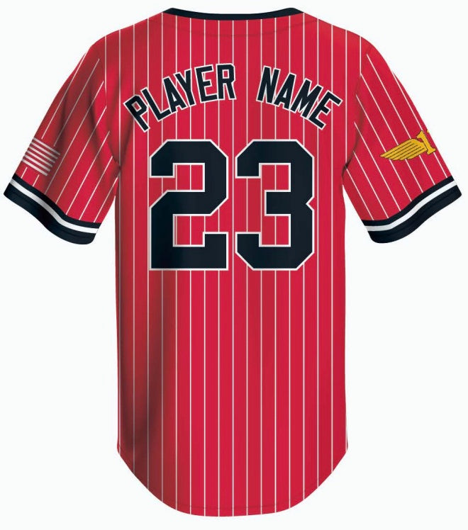 Red Pinstriped Button Down Uniform Jersey